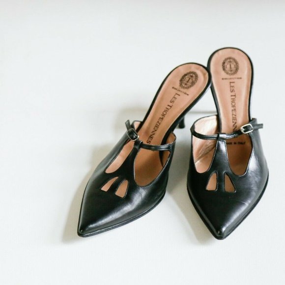 Les Tropeziennes Black Leather Slip On Heels - Picture 3 of 8